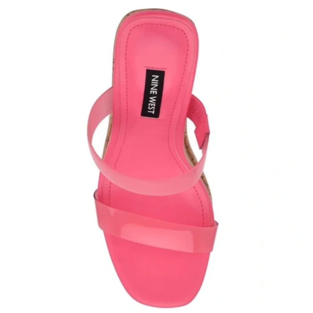 Nine West Rapps Pink Platform Faux Cork Wedge Sandal Size 8.5